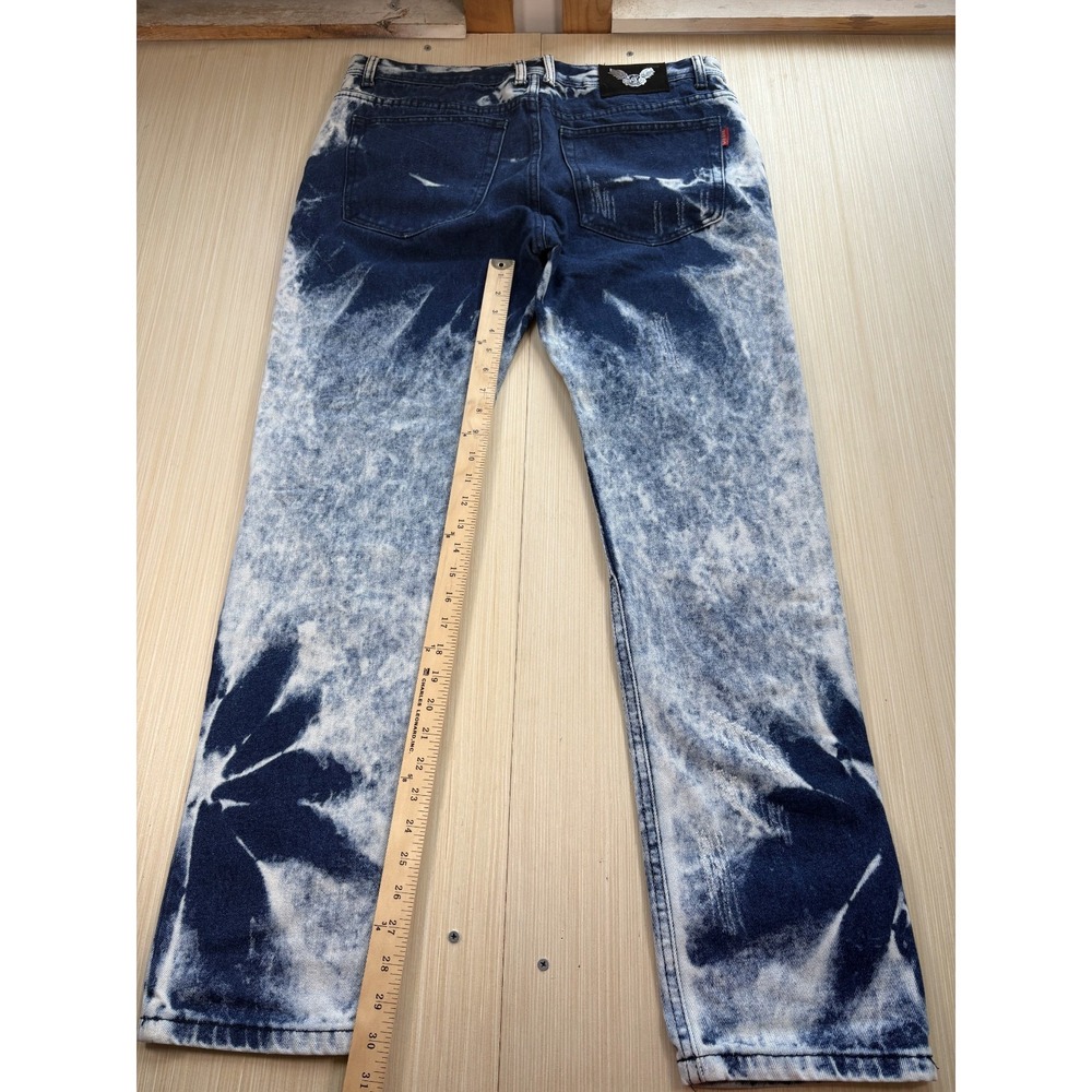 City ink Jeans Mens 36‎ Blue Printed Cotton Logo Pocket Straight Leg Distressed - Picture 2 of 4